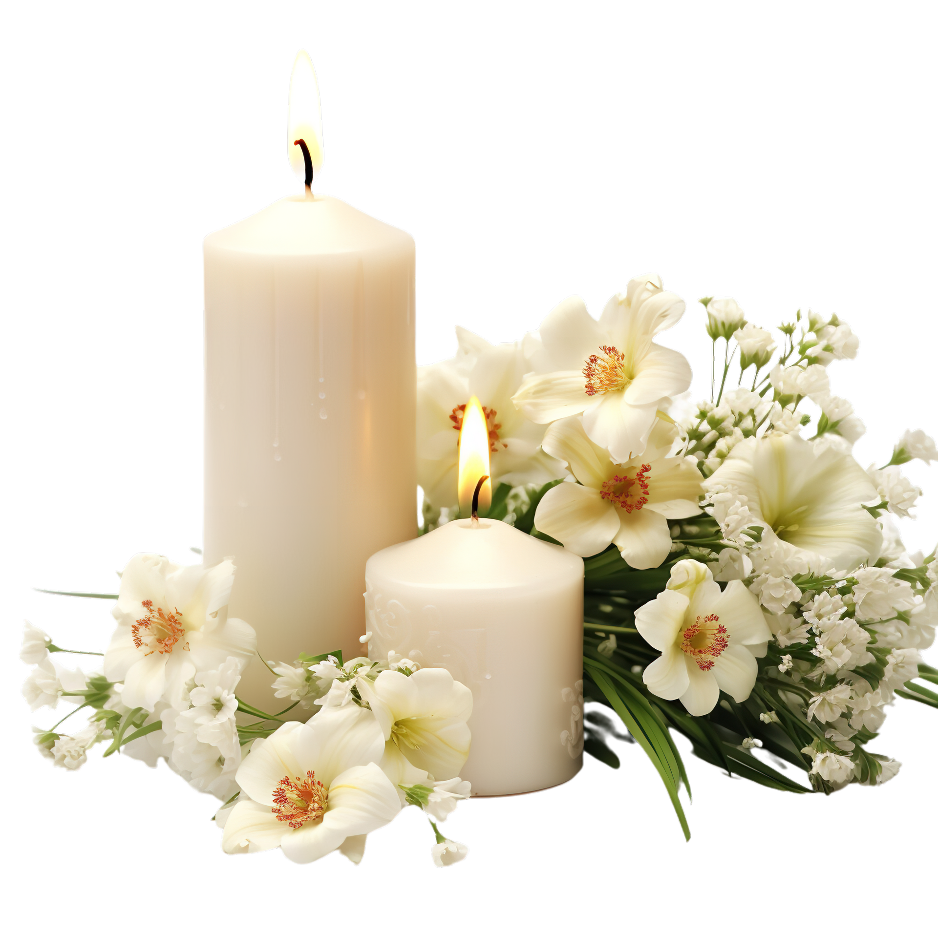 Des bougies et des fleurs.