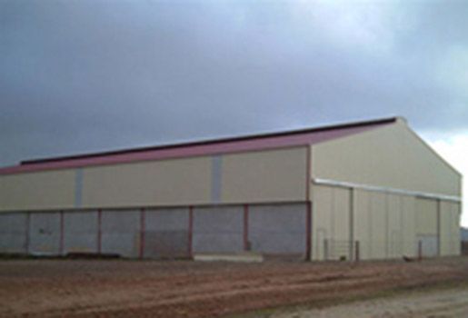 Un gran edificio blanco con un techo rosa