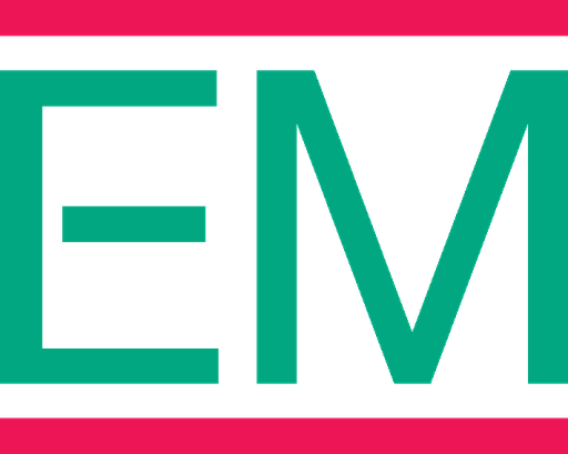 Le mot em est écrit en vert sur fond blanc