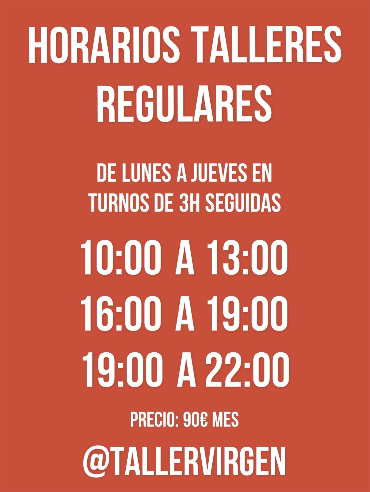 Cartel beige de “Cerámica manual” con horarios, precio mensual y dirección en Sevilla.