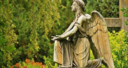 Stein Engel mit Moss besetzt auf einem Friedhof - Köln - Leo Kuckelkorn
