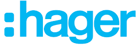 Logo bleu clair de l'entreprise Hager.