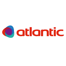 Logo Atlantic avec un emblème multicolore et le nom en minuscules rouges.