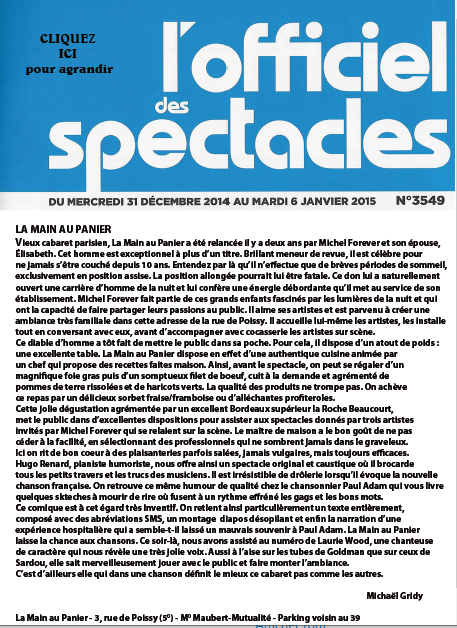 Article dans l'Officiel des Spectacles