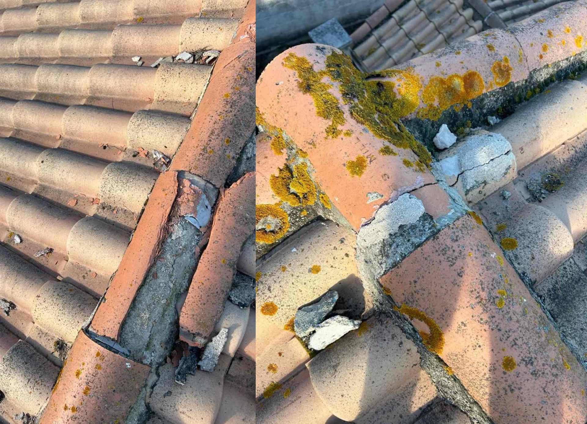 Tuiles de faîtage cassées