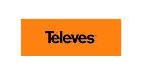 El logotipo de Televés es de color naranja y negro sobre fondo blanco.