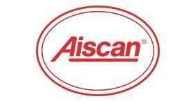 El logotipo de aiscan es rojo y blanco en un círculo sobre un fondo blanco.