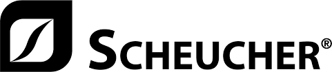 Un logotipo en blanco y negro de Scheucher sobre un fondo blanco.