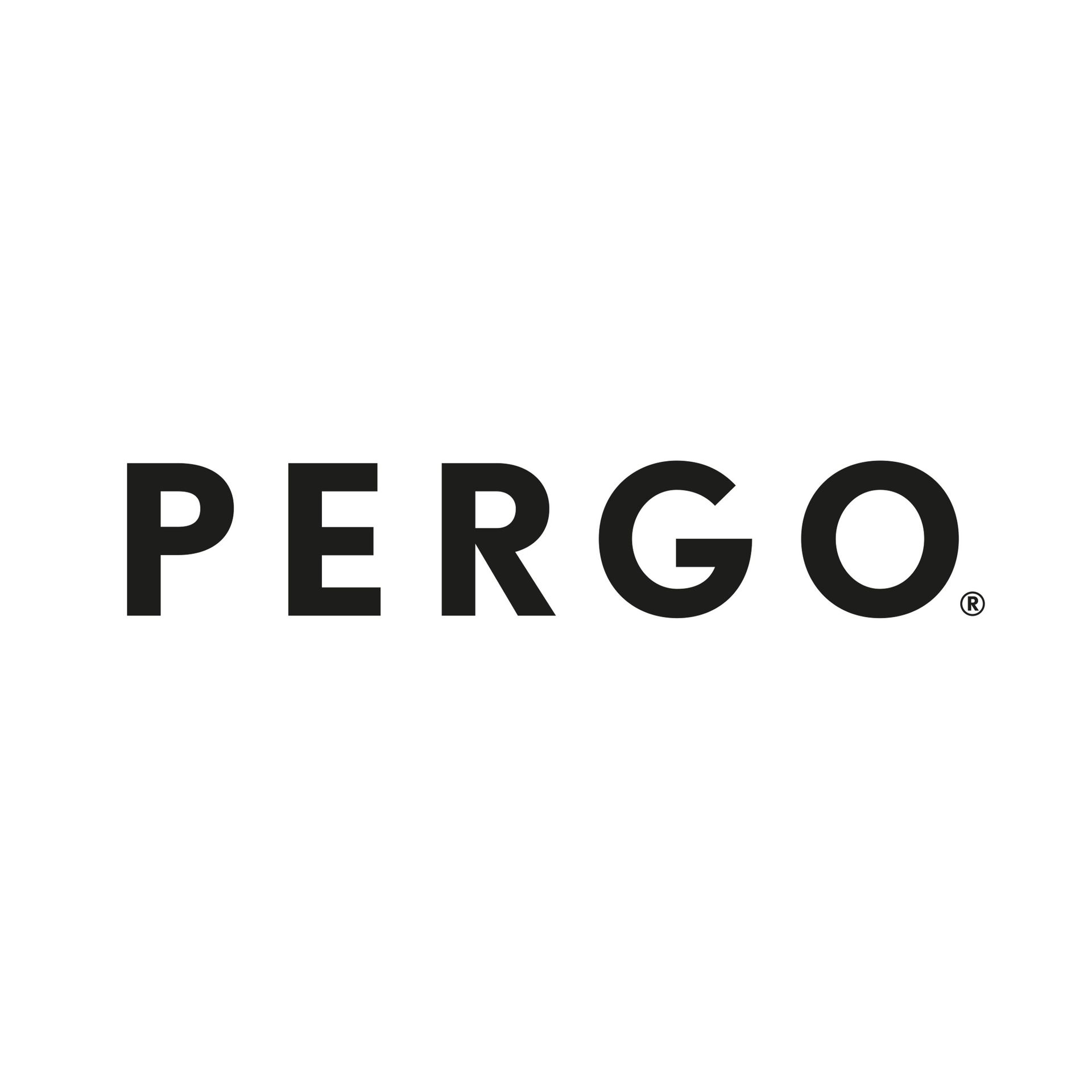 El logotipo de la marca Pergo en letras mayúsculas negras y en negrita sobre un fondo blanco liso.