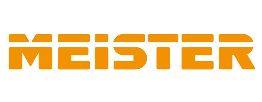 El logotipo de Meister es naranja y negro sobre un fondo blanco.