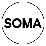 La palabra soma está en un círculo sobre un fondo blanco.