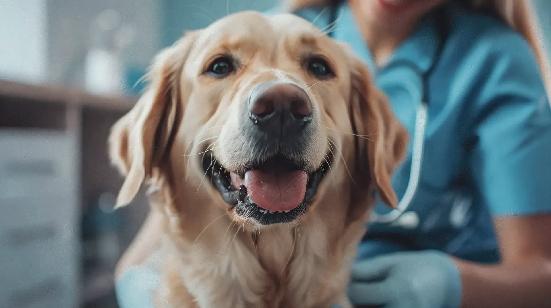 Un perro está siendo examinado por un veterinario en una clínica veterinaria.