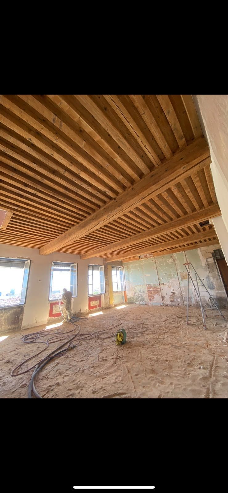 Aérogommage d’un plafond à la française dans un appartement canut à Lyon 2ᵉ