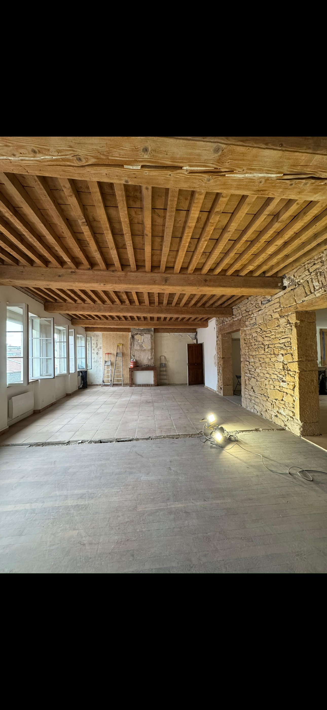 Aérogommage d’un plafond à la française dans un appartement canut à Lyon 8ᵉ