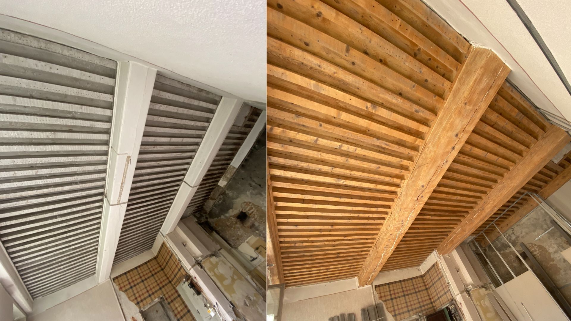 Aérogommage d’un plafond à la française dans un appartement canut à Lyon 1er