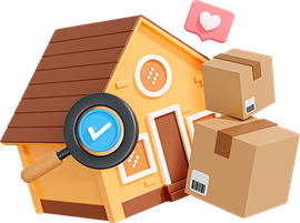 Icône d'une maison avec des cartons de déménagements.