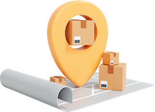 Icône d'un plan et d'une icône localité avec des cartons de déménagement.