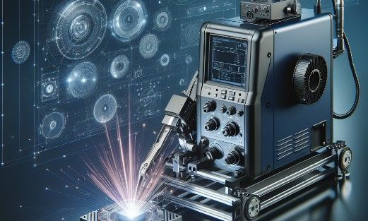 Una máquina de soldadura láser de alta tecnología trabajando en una placa de circuito electrónico.