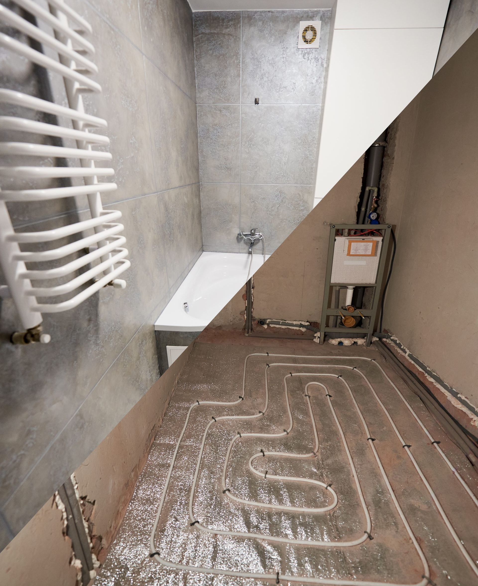 Avant et après d'une rénovation de chauffage dans une salle de bains