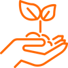 Ein orangefarbenes Symbol einer Hand, die eine Pflanze hält