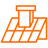 Ein orangefarbenes Symbol eines Daches mit einem Schornstein darauf