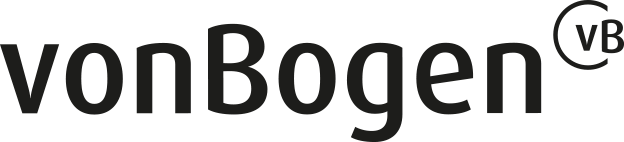 Ein schwarz-weißes Logo für Vonbogen auf weißem Hintergrund.