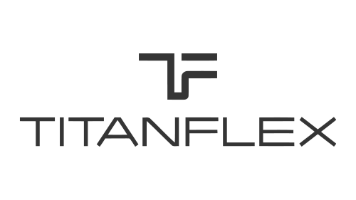 Ein schwarz-weißes Logo für Titanflex auf weißem Hintergrund.