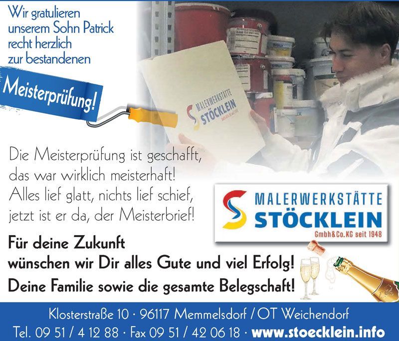 Eine Anzeige gratuliert Patrick zum Bestehen