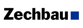 „Zechbau“ in schwarzer Schrift mit blauem Quadrat.