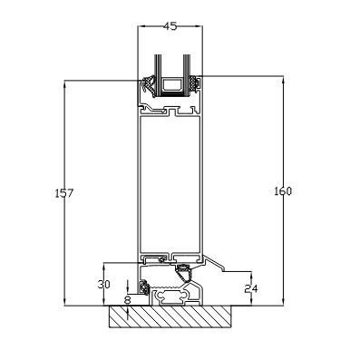 Querschnittsdiagramm eines Fensterrahmens mit Maßangaben in Millimetern.