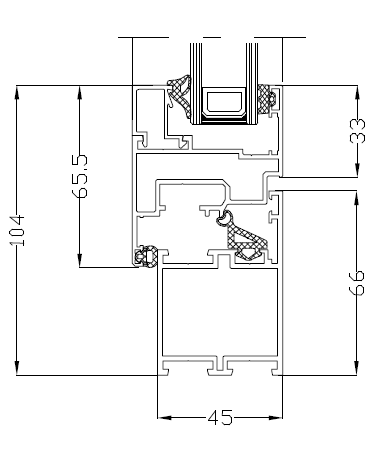 Querschnittsdarstellung eines Aluminium-Fensterrahmens mit Maßangaben in Millimetern.