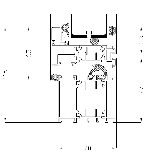 Architektonische Querschnittszeichnung eines Fensterrahmens, beschriftet mit Abmessungen.