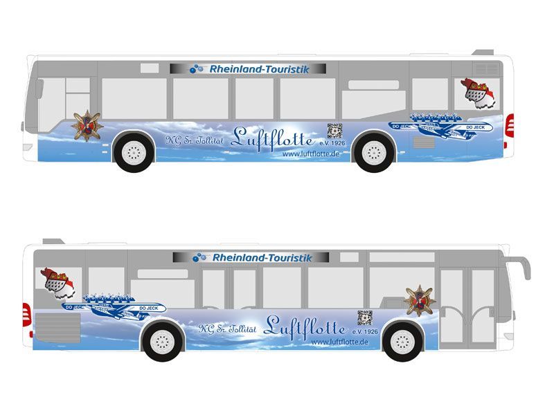 Ein Bus mit dem Wort Rheinland Tourismus auf der Seite