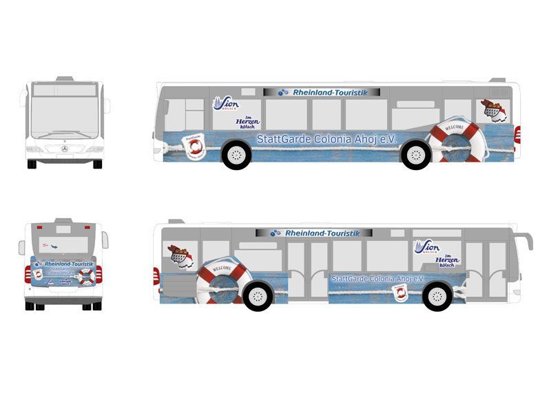 Ein Bus mit einem Rettungsring an der Seite