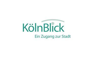 Ein grün-weißes Logo für ein Unternehmen namens Kölnblick auf weißem Hintergrund.