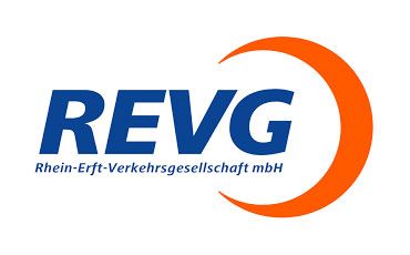 A blue and orange logo for revg rhein-erft-verkehrsgesellschaft mbh