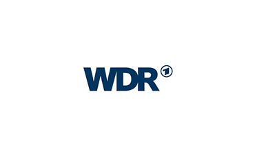 Das logo des wdr ist blau und weiß auf weißem hintergrund.