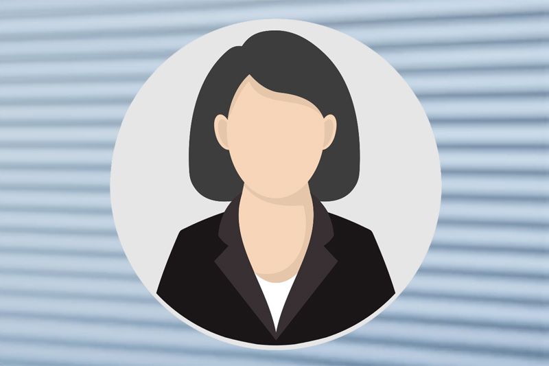 Ein Symbol einer Frau in einem Anzug ohne Gesicht