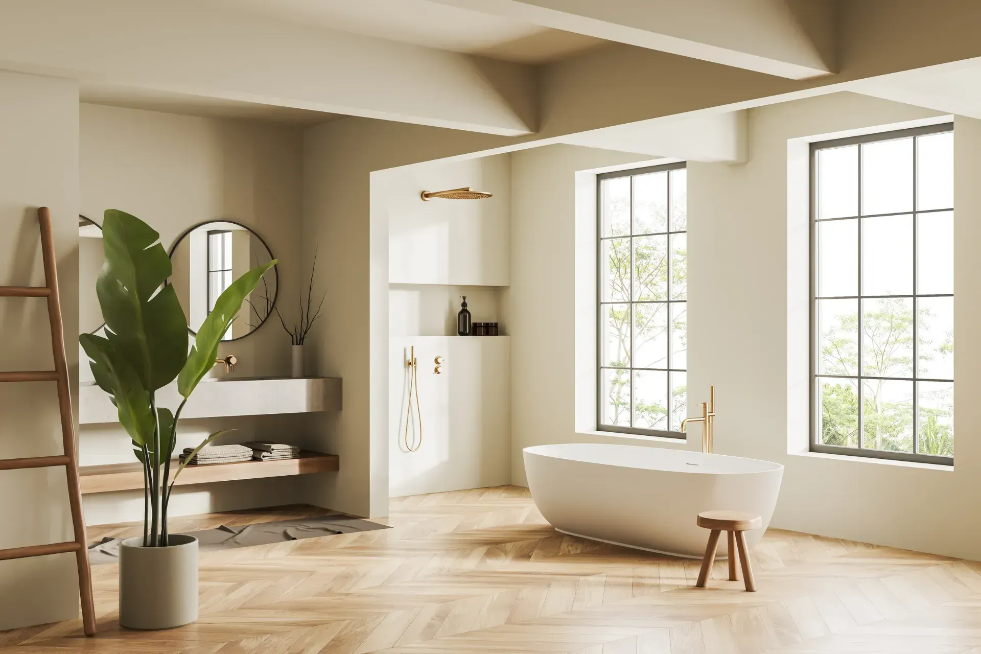 Un baño con bañera, lavabo, espejo y ventana.