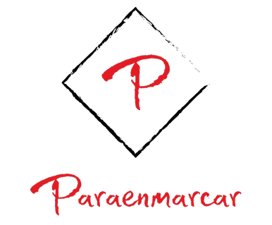 Un logotipo para paraenmarcar con una letra p roja en un cuadrado.