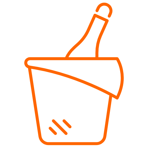 Contorno naranja de una botella de champán en un cubo de hielo.