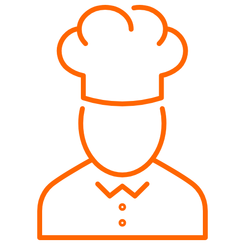Contorno naranja de un chef con sombrero y uniforme.