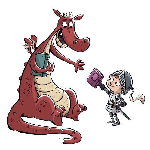 Un dragon et un enfant en chevalier dessinés