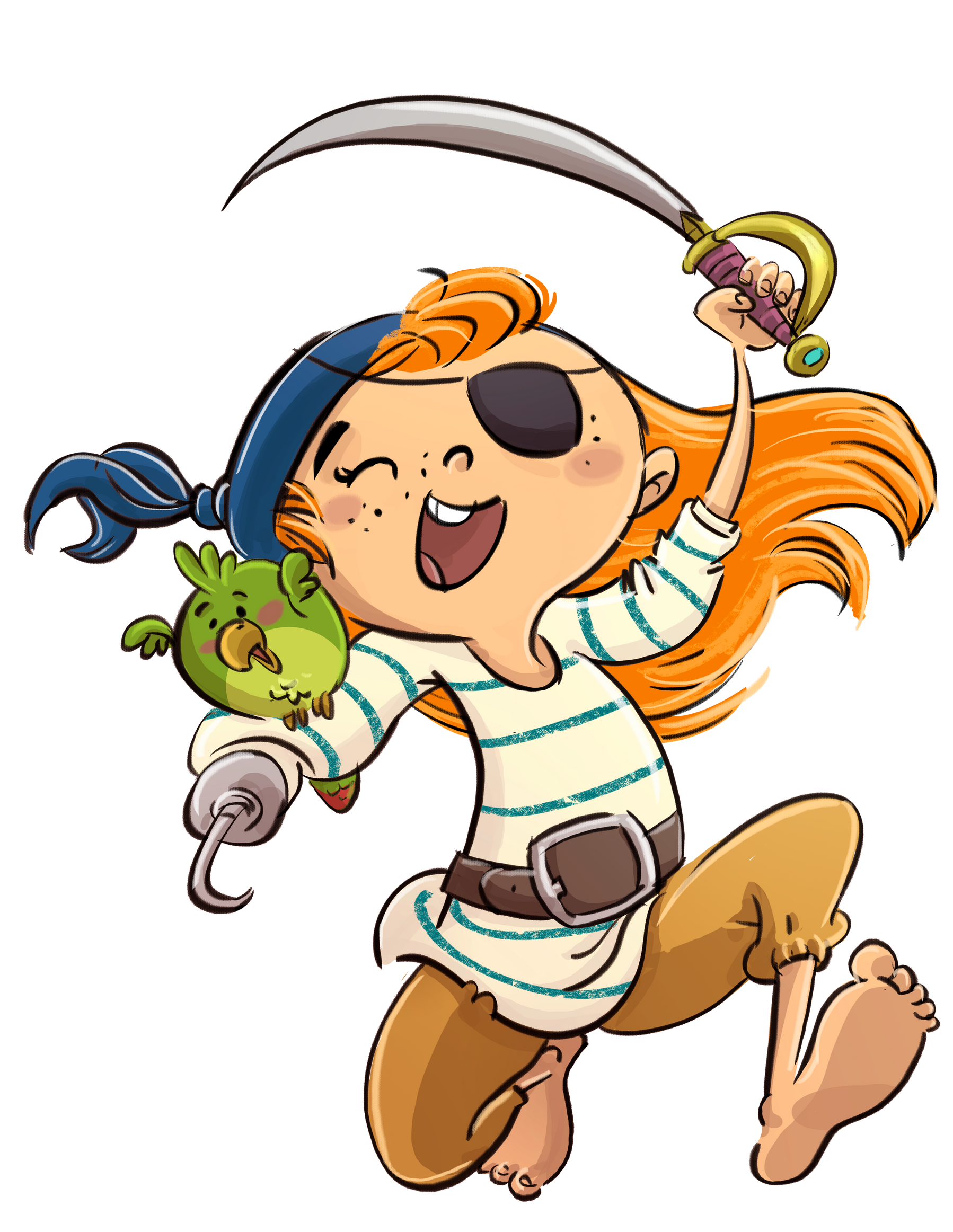 Jeune enfant déguisée en pirate dessinée