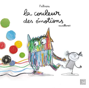 Couverture du livre « La couleur des émotions » représentant un monstre coloré tenant la main d'une jeune fille.