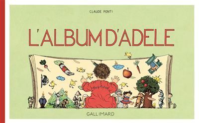 Couverture de livre avec un enfant dessinant sur un mur, intitulé « L'album d'Adele » sur fond vert pâle.
