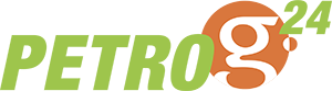 Logotipo de PETROg24 en verde y naranja.