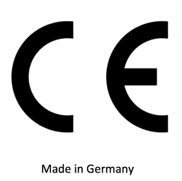 CE-Kennzeichnungssymbol mit dem Text „Made in Germany“.