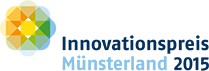 Logo für den Innovationspreis Münsterland 2015. Bunte geometrische Formen mit Text.