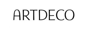 Un logotipo en blanco y negro para art déco sobre un fondo blanco.